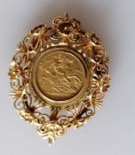 An Edwardian gold half sovereign, 1906, Sydney mint, in an elaborate 9ct gold mount