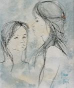 Bernard Dufour (1922-2016) French, TWO GIRLS, acrylic on canvas, 45 x 37 cm, signed bottom right