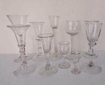 A selection of ten 18th century and later lead wine, dram and other glasses,