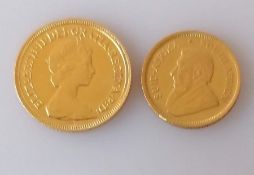 A QEII gold half sovereign and a 1/10th gold Krugerrand, both 1982 (2)