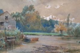 Alfred de Breanski Senior (1852-1928), ON THE BANK, watercolour, mounted, glazed and framed