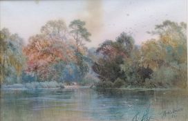 Alfred de Breanski Senior (1852-1928), FISHING ON THE LAKE, watercolour, mounted,