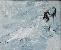 Bernard Dufour (1922-2016) French, RECLINING FEMALE NUDE, acrylic on canvas, 37 X 45 cm,