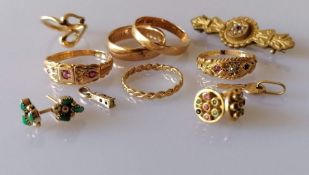 A Victorian yellow gold wedding band, size O, unmarked, inscription date, tests for 14ct gold