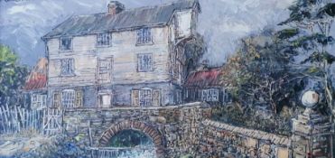 Robert William Hill (1932-1990), OVER THE BRIDGE, oil on canvas, 29 x 60 cm, framed and signed