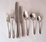 A mid-century forty-six piece silver dinner service with pointed thread decoration by Roberts & Belk