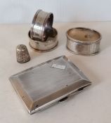 A George V silver cigarette case with engine turned design by JR, Birmingham, 1926, 8 x 6.5 cm