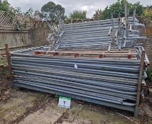 Twenty Seven HERAS Temporary Fencing Panels with Foot Blocks and Twelve Free Standing Barrier Panels