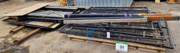 Seven Various Site Security Gates and Steel Gate Posts (As Photographed)