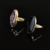Zwei Gold-Ringe, einmal Amethyst-Ring, 585/14K Gelbgold (punziert), Gesamtgewicht 4,88g, mittig län