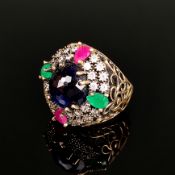 Ausgefallener Designer-Ring, Italien, Silber 925 (punziert), Gesamtgewicht 11,1g, Ringkopf besetzt 