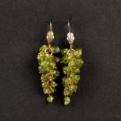 Peridot-Ohrhänger, Silber 925 in 585/14K Gelbgold vergoldet (punziert), Gesamtgewicht 9,7g, Abhängu