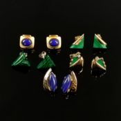 5 Paare Vintage Ohrstecker, insgesamt 10 Teile, teilweise Gold, je mit Lapislazuli und Malachit ver