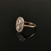 Art Deco Ring, 585/14K Gelb- und Weißgold (unleserlich punziert und getestet), 2,54g, ovaler Ringko