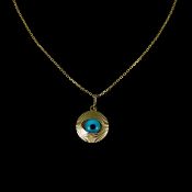Augenanhänger an Kette, Anhänger 585/14K Gelbgold (punziert) und Kette 375/9K Gelbgold (punziert), 