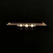 Antike Stabbrosche mit Perlen und Diamanten, 585/14K Weiß- und Gelbgold (getestet), 4,47g, besetzt 
