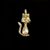 Katzen Anhänger, 585/14K Gelbgold (punziert), 1,98g, sitzende Katze in moderner Ausführung, Bauch m