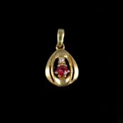 Rubin-Diamant-Anhänger, 585/14K Gelbgold (punziert), 1,71g, tropfenförmiger Anhänger mit Rubin (3,2