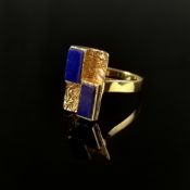 Moderner Lapislazuli-Goldring, 585/14K Gelbgold (punziert), 7g, Schauseite mit zwei rechteckigen La