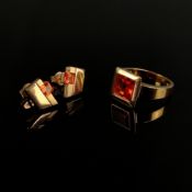 Schmuck-Set, 3 Teile, 375/9K Gelbgold (punziert), Gesamtgewicht 8g, bestehend aus einem Paar Ohrste