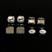 4 Paar Manschettenknöpfe, knotenförmige, Sterlingsilber (punziert), 21,56g, Paar mit rechteckiger S