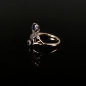 Saphir Ring, 585/14K Gelb - und Weißgold (punziert), wohl Italien, 1,8g, Schauseite gestaltet aus z