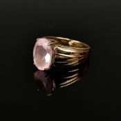 Rosenquarz-Ring, Silber 925 in 585/14K vergoldet, 6,6g, Goldschmiede-Ring besetzt mit einem oval fa