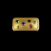 Moderne Designer Brosche, 585/14K Gelbgold (punziert), 7,7g, rechteckige Brosche mit verschieden fa
