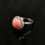 Korallen Diamant Ring, 750/18K Weißgold (getestet), Gesamtgewicht 4,77g, Brillanten zusammen um 0,2