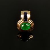 Exklusiver Smaragd Saphir Anhänger, 750/18K Gelbgold (punziert), 4,53g, ovaler Smaragdcabochon, von
