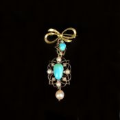 Perlen-Diamant-Brosche/Menage, Schleifenbrosche 333/8K Gelbgold (punziert), die anderen Teile 585/1