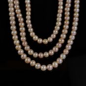 Süßwasser Perlen Set, 3 Teile, 750/18K Gelbgold (punziert), Gesamtgewicht 71,8g, rosa Lüster, gleic
