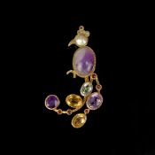 Brosche als stilisierter Pfau gearbeitet, 585/14K Gelbgold (punziert), Gesamtgewicht 11,37g, Brosch