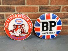Two Enamel BP and Esso Convex Signs