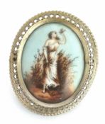 Ovale Brosche, Dame mit Vogerl in der Hand