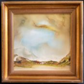 Unbekannter Künstler, Surrealistische Landschaft mit Vogel, Öl/Holz, signiert und datiert '79,