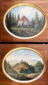 Paar ovale Landschaften: Jagdschloss und Burgruine