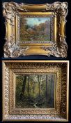 Wilhelm Bröker (1848-1930), Paar Landschaften: Blick in einen Laubwald mit kleinem Bächlein,