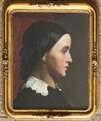 Joseph Watter (1838-1913), Frauenportrait im strengen Profil, junge Frau in Tracht, Öl/Papier, 37