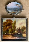 Konvolut mit drei Miniaturen: Blick auf einen See mit Schiffen sowie bewaldeter Uferzone,