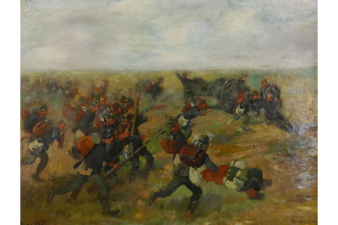 1 Ölgemälde l.u. monogr./rücks. bez. Anton VON WERNER (wohl 1843 Frankfurt-1915 Berlin) "Angriff des - Bild 1 aus 6