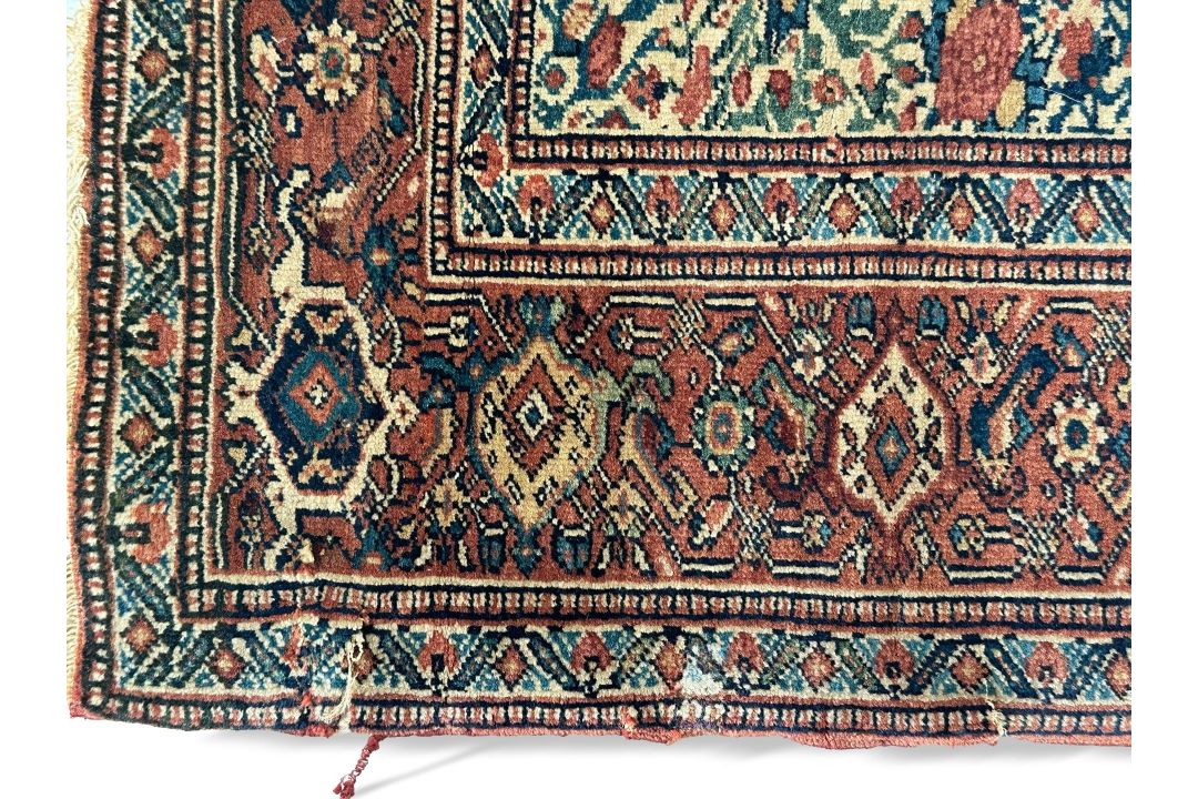 Teppich Senneh / Sanandaj antik, Rosenmotiv in all-over Musterung, beschädigt, 201cm x 123cm - Bild 8 aus 9
