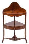 A George III mahogany and banded bowfront corner washstand,