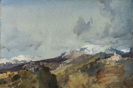 *Sir William Russell Flint (Scottish, 1880-1969) A landscape of snow-capped mountains,