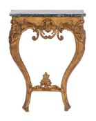 A carved giltwood and composition console table in Louis XV taste,