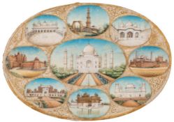 Indian School (19th century) A miniature painted with nine views of Mughal monuments,