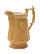 A mid 19th century 'Repeal of the Corn Laws' commemorative pottery jug moulded with portraits of