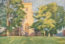 Buddig Anwylini Pughe (Welsh, 1857-1939) A sunlit village church,