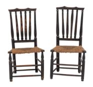 A pair of north American ebonised wood 'banister back' side chairs, late 18th century,