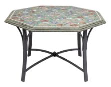 An Indian pietre dure inset marble and wrought iron mounted centre table,